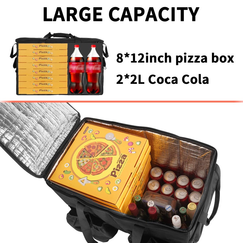 MATEIN Insulated Food Delivery Bag, XXXL Thermal Catering Bag for Hot & Cold Food, Water-Resistant Foldable Pizza Delivery Carriers for Transport with 4 Cup Holders & Reinforced Bottom, Black - Image 3