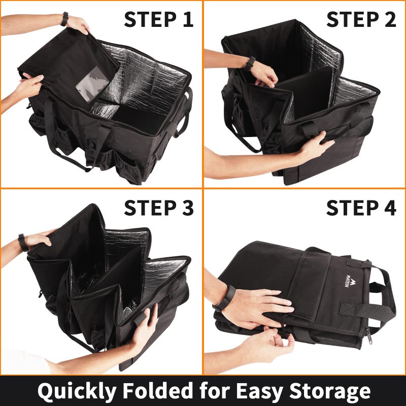 MATEIN Insulated Food Delivery Bag, XXXL Thermal Catering Bag for Hot & Cold Food, Water-Resistant Foldable Pizza Delivery Carriers for Transport with 4 Cup Holders & Reinforced Bottom, Black - Image 5