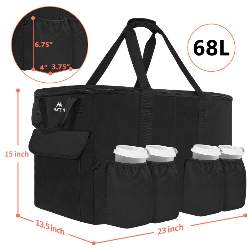 MATEIN Insulated Food Delivery Bag, XXXL Thermal Catering Bag for Hot & Cold Food, Water-Resistant Foldable Pizza Delivery Carriers for Transport with 4 Cup Holders & Reinforced Bottom, Black - Image 4