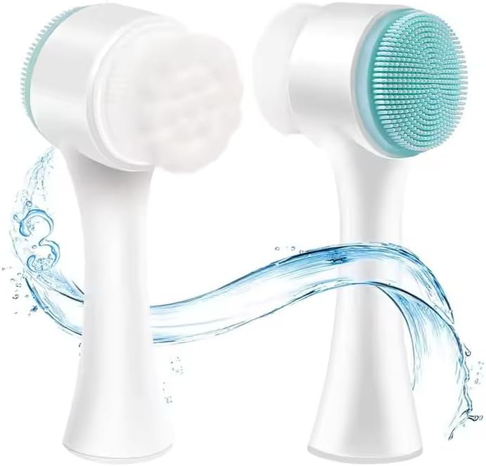 Face Brush 2 in 1 Double Sided Manual Facial Cleaning Brush. Exfoliating and Cleaning Face Scrubber with Soft Bristles.