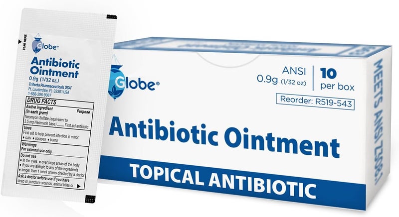 Globe غلوبي 10 عبوات مرهم مضاد حيوي للإسعافات الأولية 09غ عبوة واحدة مجموعة الإسعافات الأولية للخدوش والجروح والقطع والحروق يمنع العدوى حجم السفر - Image 1