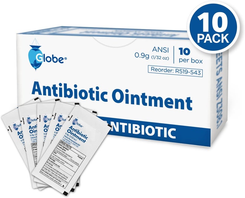 Globe غلوبي 10 عبوات مرهم مضاد حيوي للإسعافات الأولية 09غ عبوة واحدة مجموعة الإسعافات الأولية للخدوش والجروح والقطع والحروق يمنع العدوى حجم السفر - Image 3