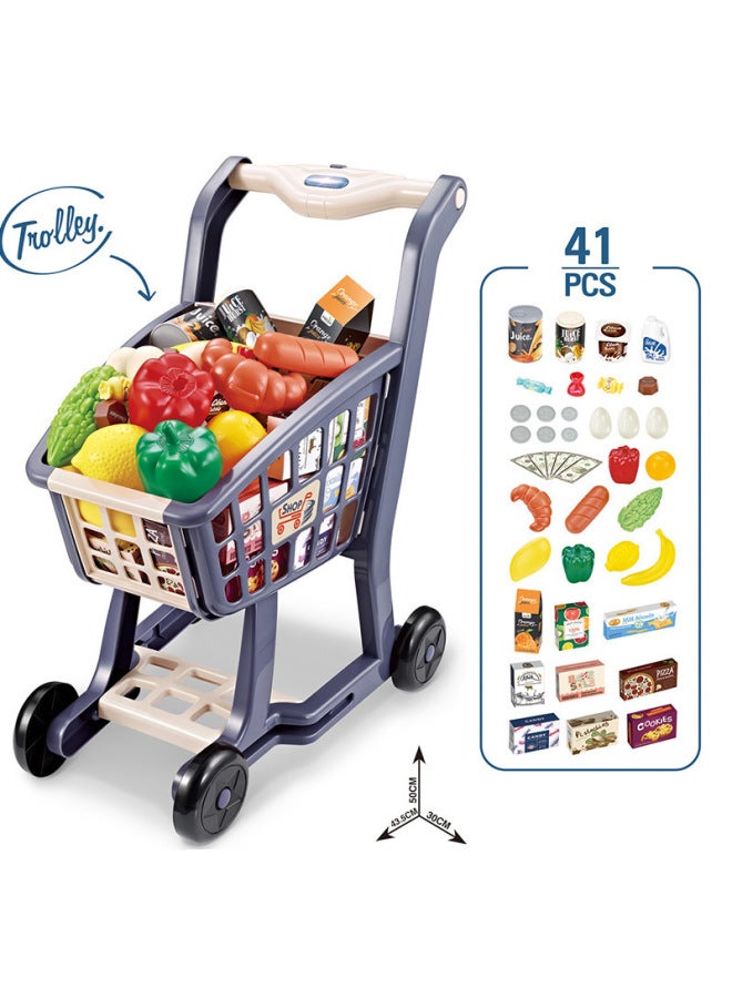 لعبة عربة التسوق للمطبخ للأطفال، لعبة عربة الموسيقى الكهربائية، هدية عيد ميلاد لعمر 4-6 سنوات - اللون: WY387-1 أزرق - Image 3