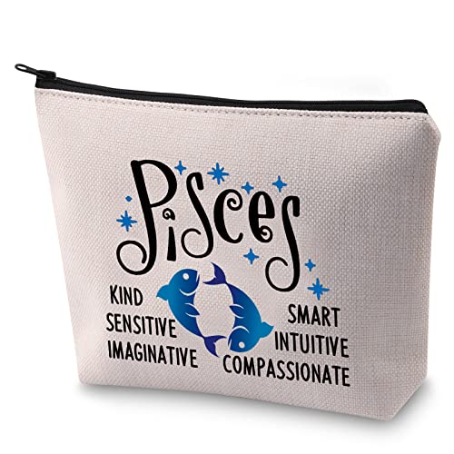 BLUPARK Zodiac Sign Cosmetic Bag Horoscope Makeup Bag 12 Constellation Birthday Gift for Astrology Lover (Pisces) - Image 1