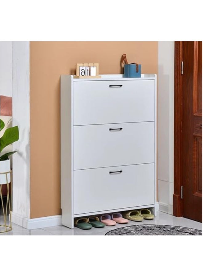 Modern 3-Drawer Shoe Storage Cabinet White 60 x 17 x 107 cm - Image 2