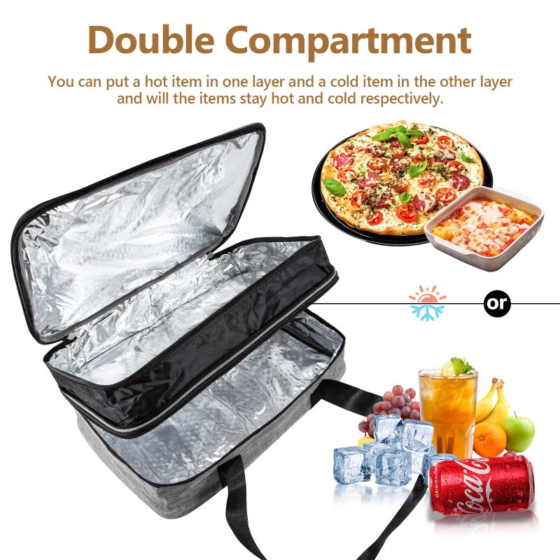 QEES Insulated Casserole Carriers for Hot or Cold Food,Double Decker Casserole Dish Bag Carrying Case,Expandable Food Carrier Warmer Container Bag For Travel Picnic Cookouts.Fits 9"x13" Baking Dish - Image 5