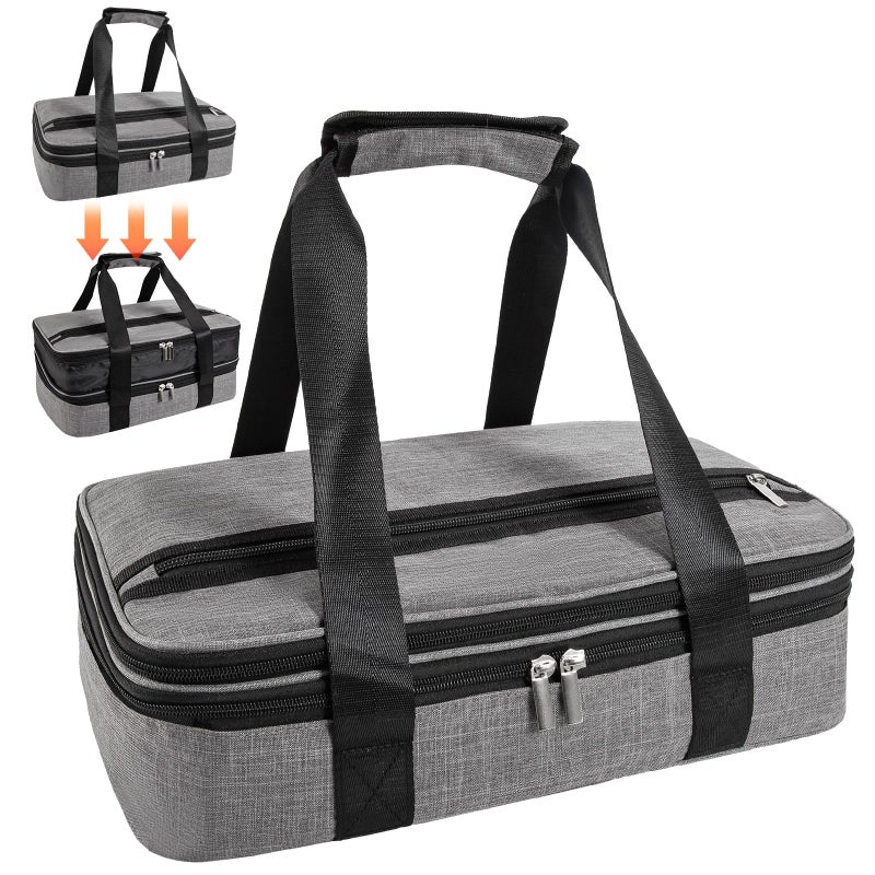 QEES Insulated Casserole Carriers for Hot or Cold Food,Double Decker Casserole Dish Bag Carrying Case,Expandable Food Carrier Warmer Container Bag For Travel Picnic Cookouts.Fits 9"x13" Baking Dish - Image 1