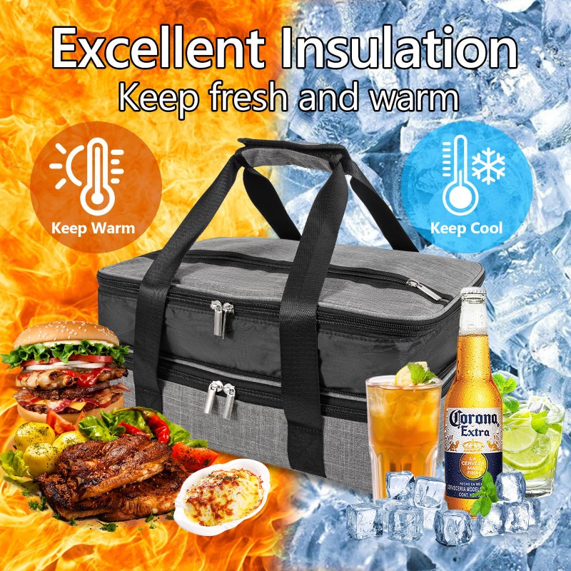 QEES Insulated Casserole Carriers for Hot or Cold Food,Double Decker Casserole Dish Bag Carrying Case,Expandable Food Carrier Warmer Container Bag For Travel Picnic Cookouts.Fits 9"x13" Baking Dish - Image 4