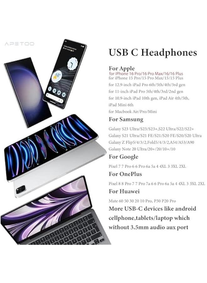 Generic - USB C Headphones Ear Buds for iPhone 16e/16/15 Pro Max Plus, Magnetic USB Type C Earphones Wired Earbuds with Microphone Volume Control HiFi Stereo for iPad Samsung S24 S23 S22 S21 FE, Pixel 9 8 7 6 - Image 1