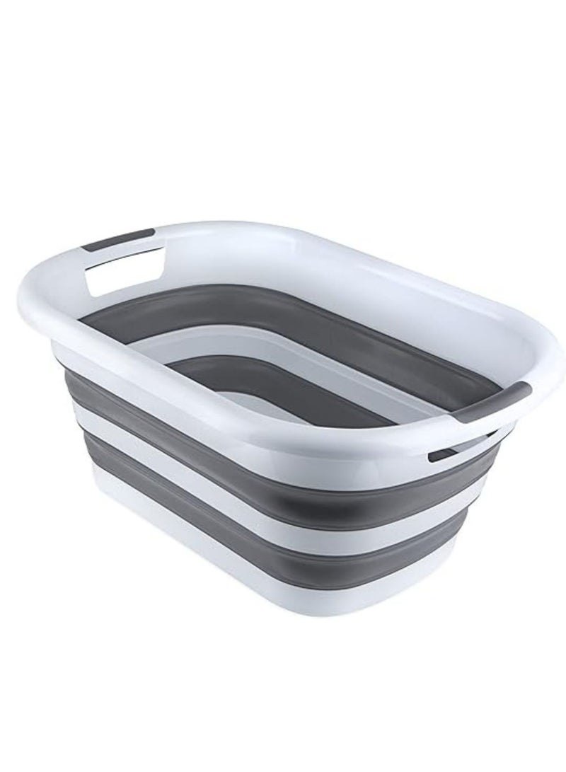 Foldable plastic laundry basket with handles, space saving - Image 1