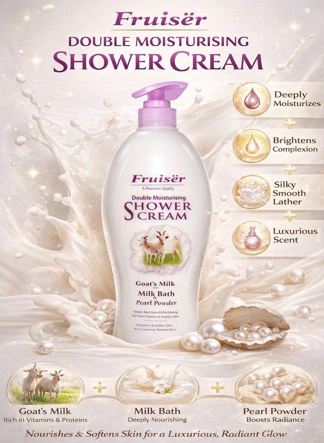 فروزير كريم استحمام فرويزر بحجم عائلي | غسول للجسم مرطب ومغذي | جل استحمام مرطب لطيف للاستخدام اليومي للبشرة الجافة والحساسة | منظف استحمام بتركيبة كريمية غنية | 1000 مل (حليب الماعز + مسحوق اللؤلؤ) - Image 2