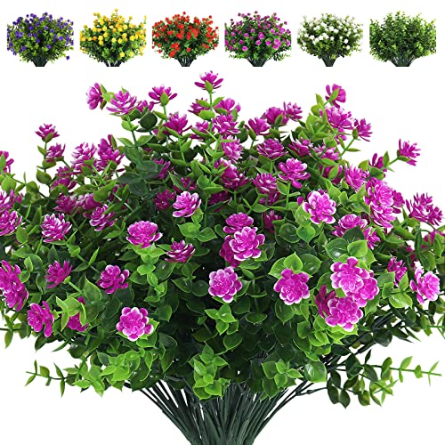 RECUTMS 8 Bundles Artificial Flowers Outdoor UV Resistant Plants Fake Greenery Foliage Shrubs for Indoor Outside Hanging Plants No Fade Faux Plastic Plants Garden Porch Window Box Décor (Fuchsia) - Image 1