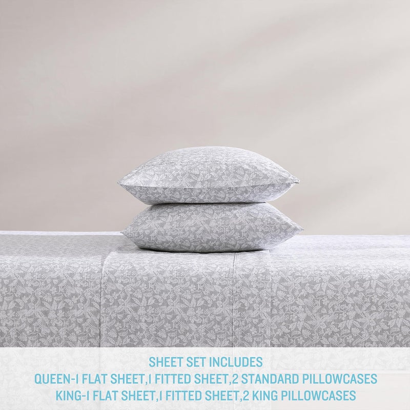 Tommy Bahama- King Sheet Set, Cotton Percale Bedding Set, Crisp & Cool, Stylish Bedding Set (Koya Bay Grey, King) - Image 5