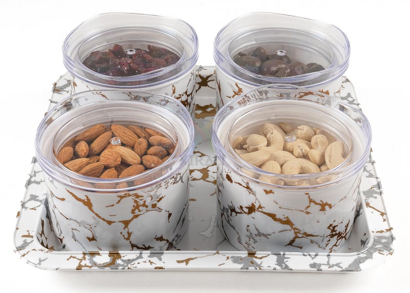 Xiran Airtight Dry Fruit Containers with Lid & Serving Tray, Dry Fruit Box for Serving Sweets, Chocolates, Candy, Pickle, Mukhwas, Kitchen accessories Items (4 Pieces Set, White, Polypropylene) - Image 1