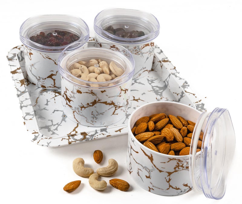 Xiran Airtight Dry Fruit Containers with Lid & Serving Tray, Dry Fruit Box for Serving Sweets, Chocolates, Candy, Pickle, Mukhwas, Kitchen accessories Items (4 Pieces Set, White, Polypropylene) - Image 2