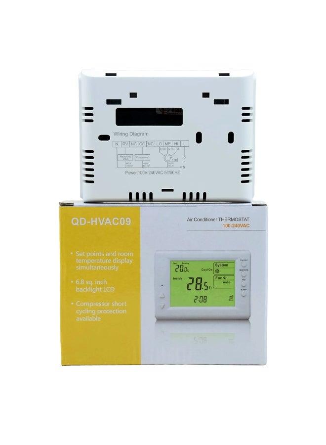 ترموستات تكييف هواء رقمي جداري سلكي QD-HVAC09 | تحكم ذكي في التبريد والتدفئة | شاشة LCD | وضع مروحة تلقائي | 100-240 فولت | مناسب للمنازل والمكاتب - Image 3