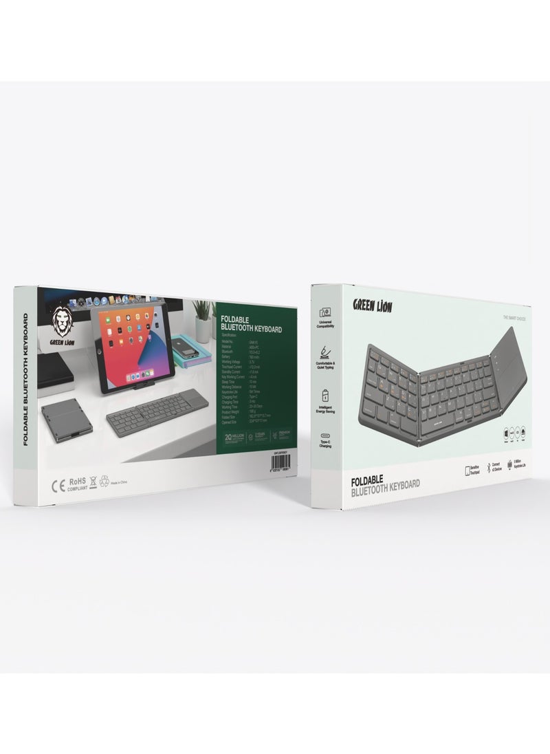GREEN LION - Foldable Bluetooth Keyboard / Sensitive Touchpad / Comfortable Quiet Typing / Connect x3 Devices / Multi-Function Keys / Universal Compatibility / Ultra Slim Wireless Keyboard - Grey - Image 1