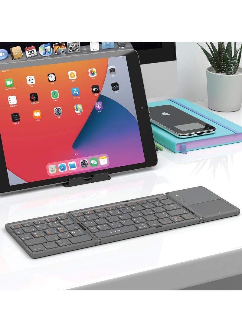 GREEN LION - Foldable Bluetooth Keyboard / Sensitive Touchpad / Comfortable Quiet Typing / Connect x3 Devices / Multi-Function Keys / Universal Compatibility / Ultra Slim Wireless Keyboard - Grey - Image 1