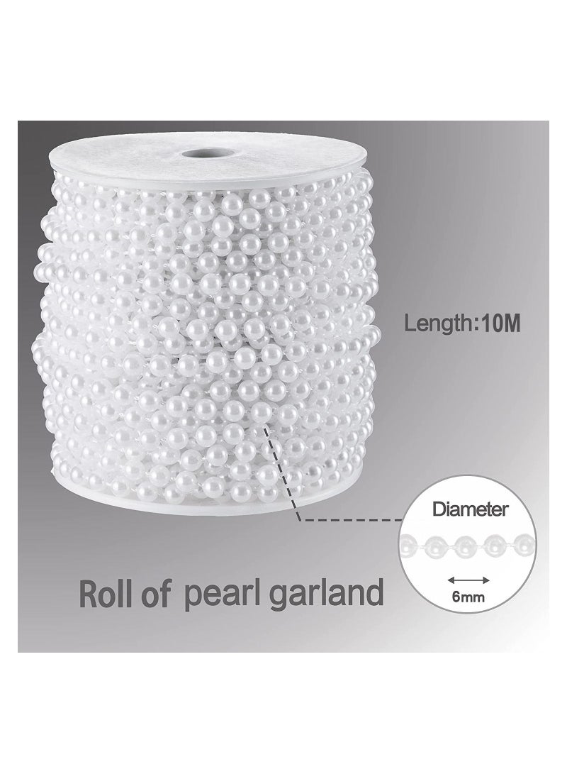 NIBEMINENT Craft String Pearls 6MM Pearl Bead, 10M White Faux Garland Spool Roll Strand Wedding Party Decoration - Image 3