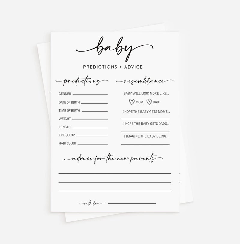 50 Large Baby Predictions and Advice Minimalist Baby Shower Game New Mom Dad Card or Mommy Daddy to Be Girl or Boy Babies New Parent Message Advice Book Fun Gender Neutral Party 50Cards