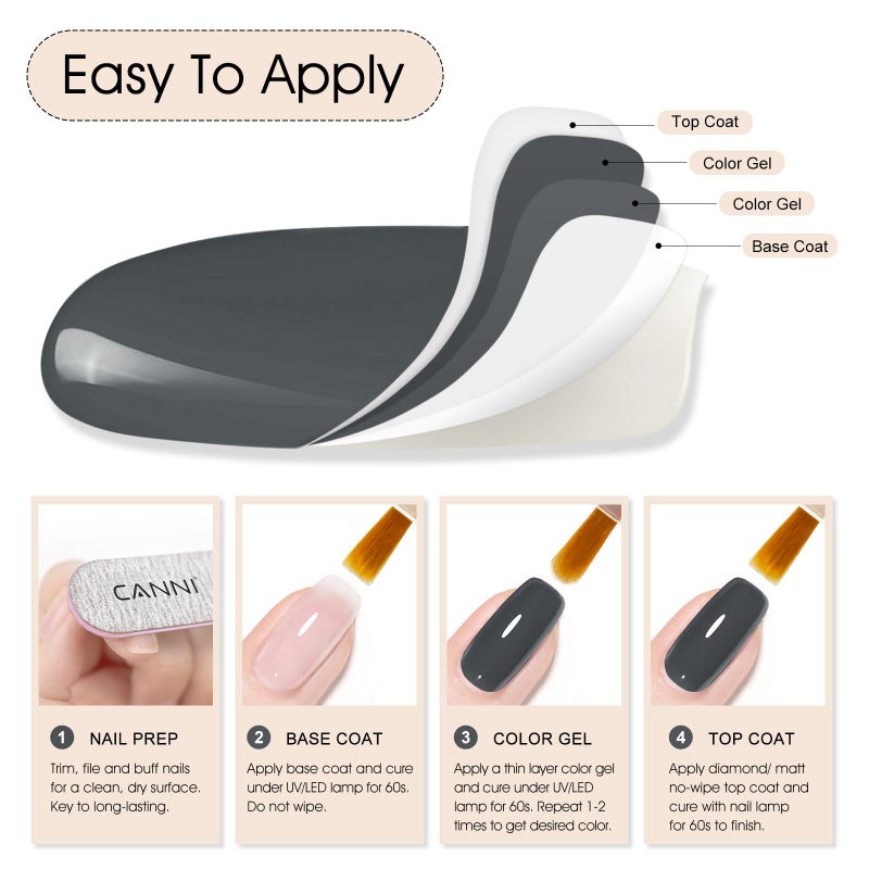CANNI Gray Gel Nail Polish, 1Pcs Grey Nail Polish Gray Color High Gloss Soak Off U V Gel Nail French Nail Manicure Salon DIY - Image 5