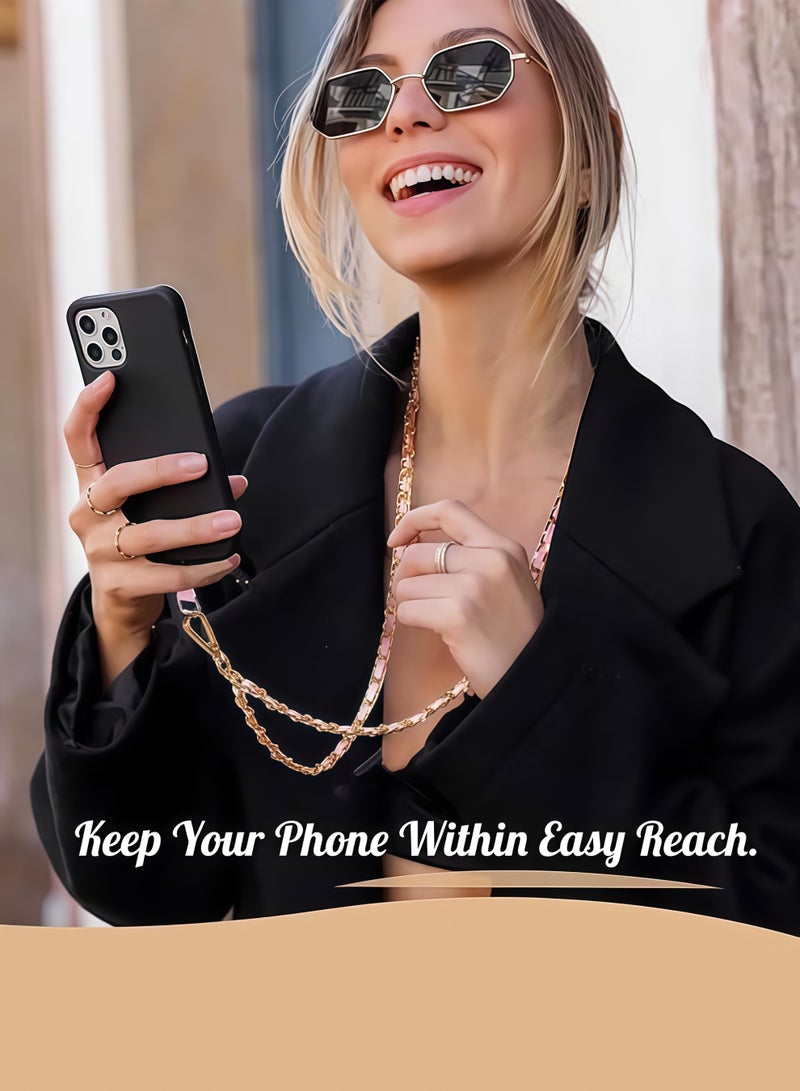 حبل للهاتف/الحقيبة، سلسلة معدنية للهاتف المحمول، حزام كروس مضاد للسرقة لهاتف iPhone ومعظم الهواتف الذكية، حامل رقبة قابل للتعديل للهاتف المحمول للنساء، ذهبي ووردي - Image 4