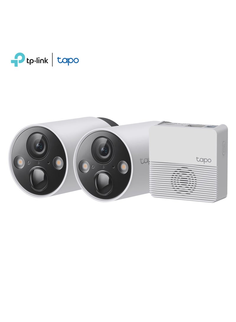 تي بي لينك نظام كاميرا أمان ذكي خالٍ من الأسلاك من Tapo C420S2، نظام كاميرتين، دقة 2K QHD، عمر بطارية 180 يومًا، رؤية ليلية كاملة الألوان، اكتشاف الذكاء الاصطناعي الذكي، وضع خالٍ من الأسلاك، مقاوم للماء والغبار IP65 - Image 1