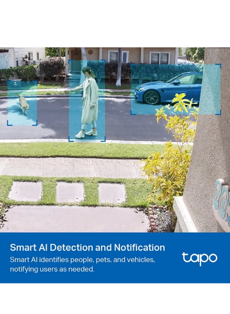 تي بي لينك نظام كاميرا أمان ذكي خالٍ من الأسلاك من Tapo C420S2، نظام كاميرتين، دقة 2K QHD، عمر بطارية 180 يومًا، رؤية ليلية كاملة الألوان، اكتشاف الذكاء الاصطناعي الذكي، وضع خالٍ من الأسلاك، مقاوم للماء والغبار IP65 - Image 4