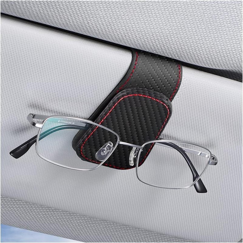 Multifunctional Eyeglass Holder: Carbon Fiber Black, Magnetic Suction Design - Scratch-resistant Microfiber Material, Quick Install Car Storage for Vehicle Sun Visor Travel Use - Image 1