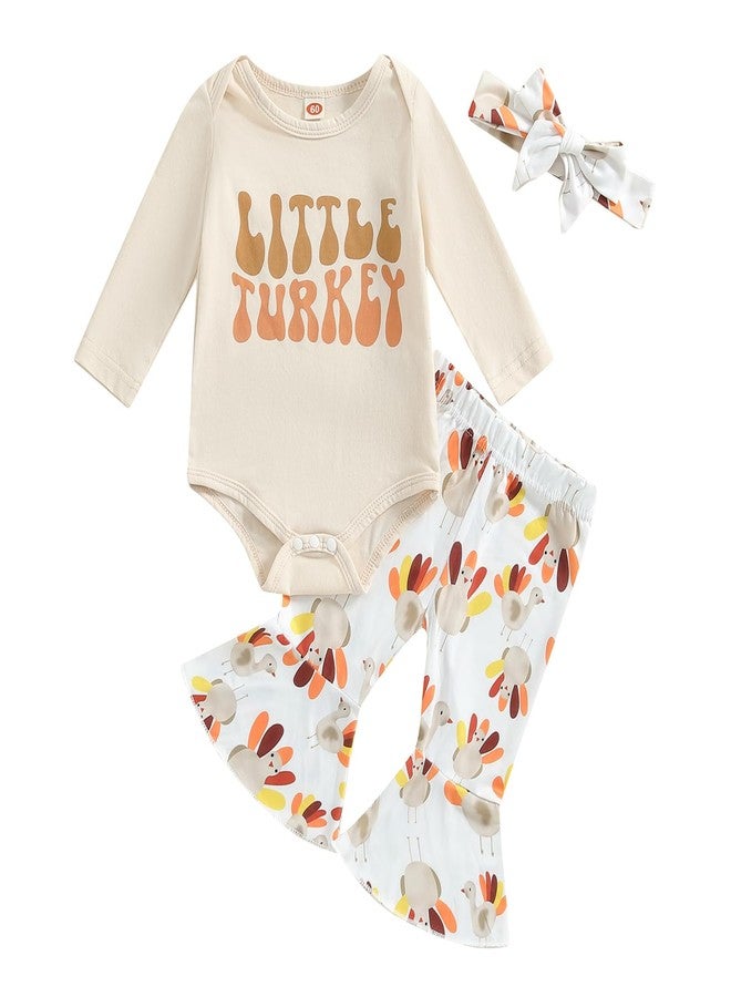 wybzd Thanksgiving Baby Girl Outfit Little Turkey Long Sleeve Romper Bodysuit Pants Set Newborn Infant Fall Winter Clothes (Beige Turkey, 0-3 Months) - Image 1