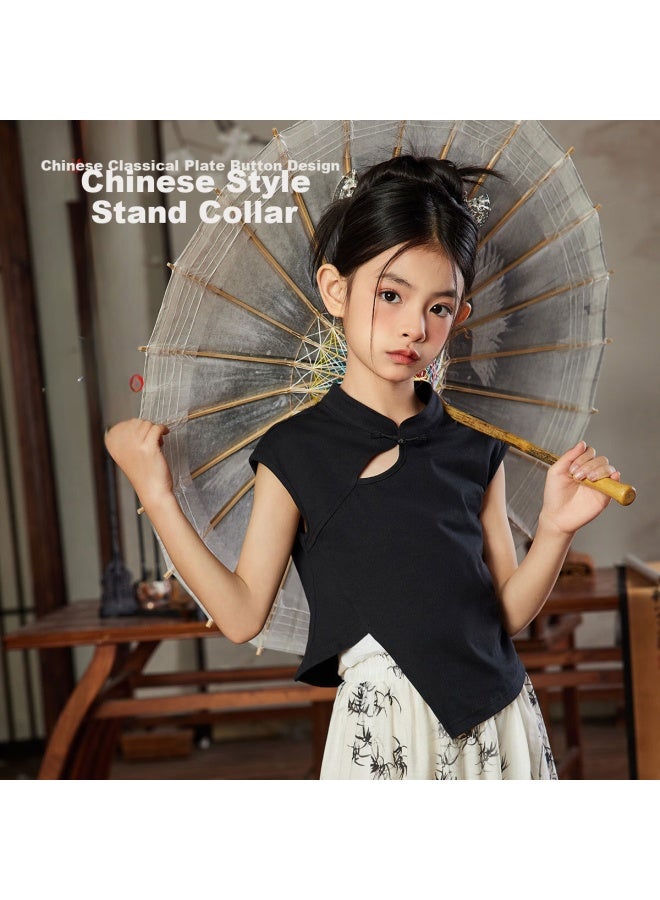 Ask Junior Girls' Hanfu Suit Children'S Lightweight Chinese Style T-Shirt + Printed Long Pants For Big Kids 170 - Image 2