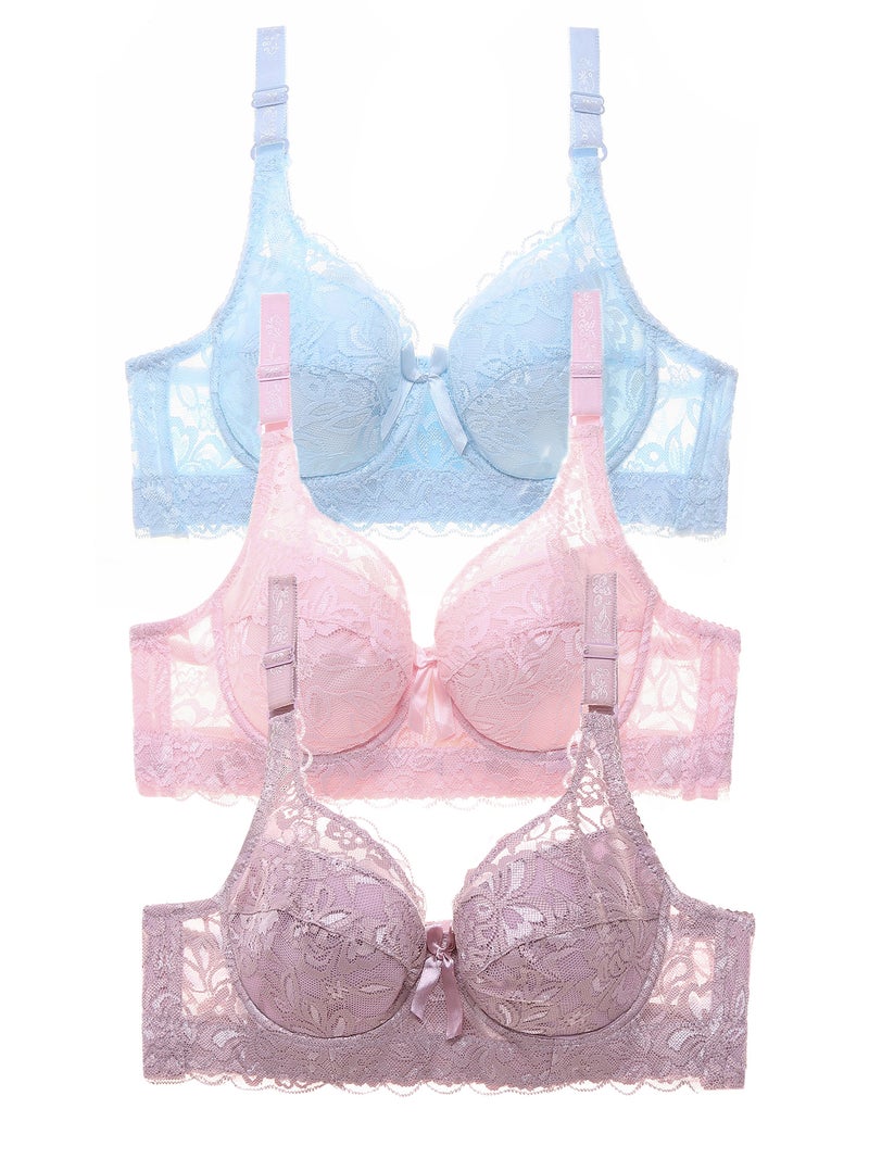 Women Lace Bra with Underwire Thin Padded Plus Size Bras - Image 3