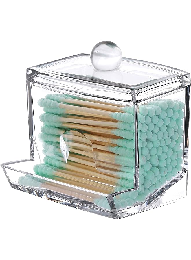 Raxoom Acrylic Clear Cotton Swab Holder Organizer And Swabs Storage Box With Q Tip Lid For Bathroom & Vanity, 3.54" (L) × 2.95"(W) × 3.93"(H) Eco-friendly, Non-toxic and Odorless - Image 1