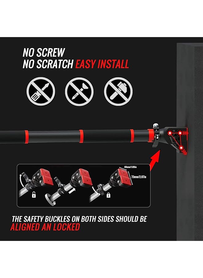 WAMBORY Pull Up Bars for Doorway Chin Up Bar with Adjustable Width Locking No Screw Strength Training Equipment Upper Body Fitness Workout Bar for Home Gyms (red Max Load 200kg) - Image 2