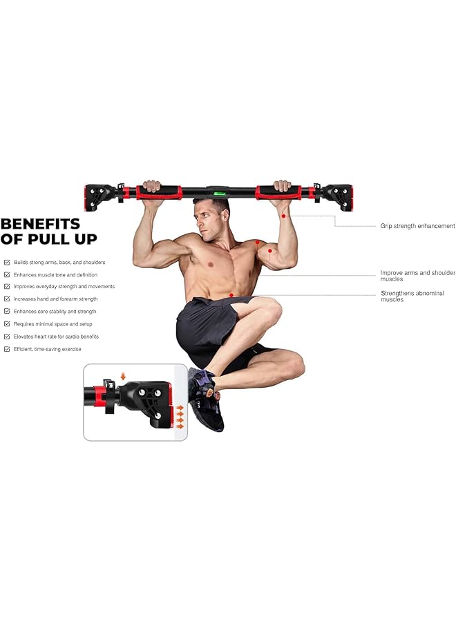 WAMBORY Pull Up Bars for Doorway Chin Up Bar with Adjustable Width Locking No Screw Strength Training Equipment Upper Body Fitness Workout Bar for Home Gyms (red Max Load 200kg) - Image 5