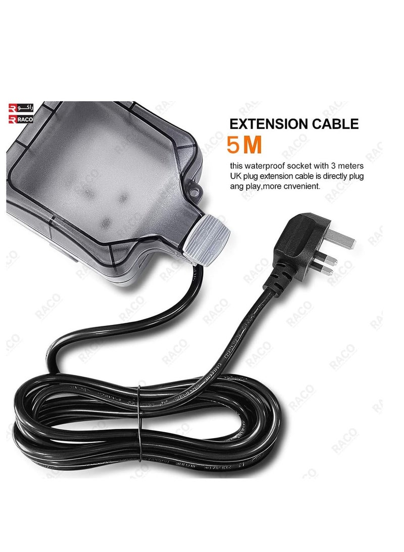 RACO Waterproof Socket Extension Board Heavy Duty Cable Power Cord Socket Cover IP66 Rated 13A UK Plug 220 250 V Socket Ideal for Various Outdoor Uses - Image 2