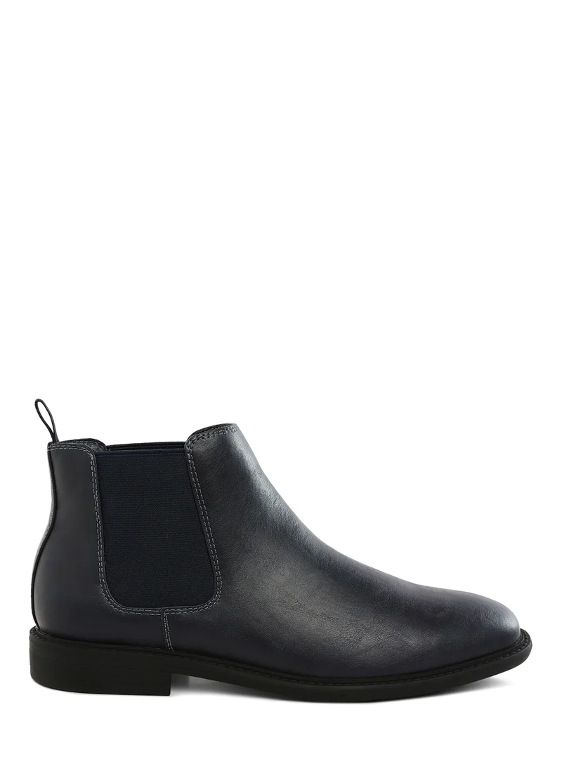London Rag Men's Faux Leather Chelsea Boots in Navy