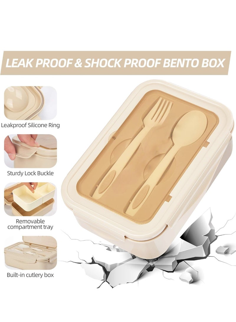 LIVVY Bento Lunch Box 1400ML for Kids & Adults – 3-Compartment Leakproof Food Container with Utensils, BPA-Free, Microwave Safe, Single Layer Tiffin Box for School, Office, Meal Prep  - Image 2