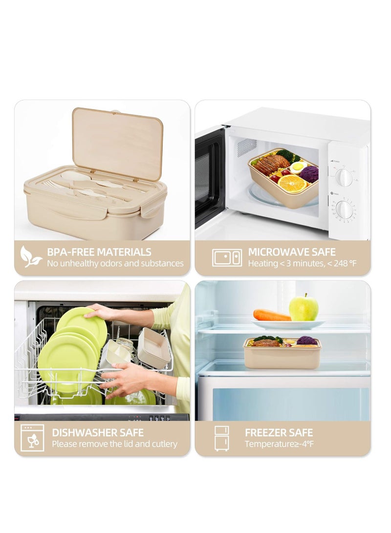 LIVVY Bento Lunch Box 1400ML for Kids & Adults – 3-Compartment Leakproof Food Container with Utensils, BPA-Free, Microwave Safe, Single Layer Tiffin Box for School, Office, Meal Prep  - Image 4