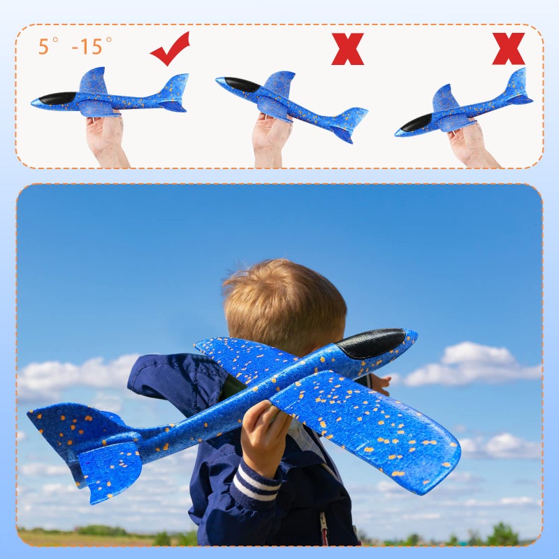 VCOSTORE 2 Pack Foam Airplanes for Kids, 13.3'' Throwing Foam Glider Planes Toys, Flying Styrofoam Kid Airplanes Toy for 3 4 5 6 7 8 9 10 11 12 Year Old Boys Girls with Outdoor Sports Play - Image 4