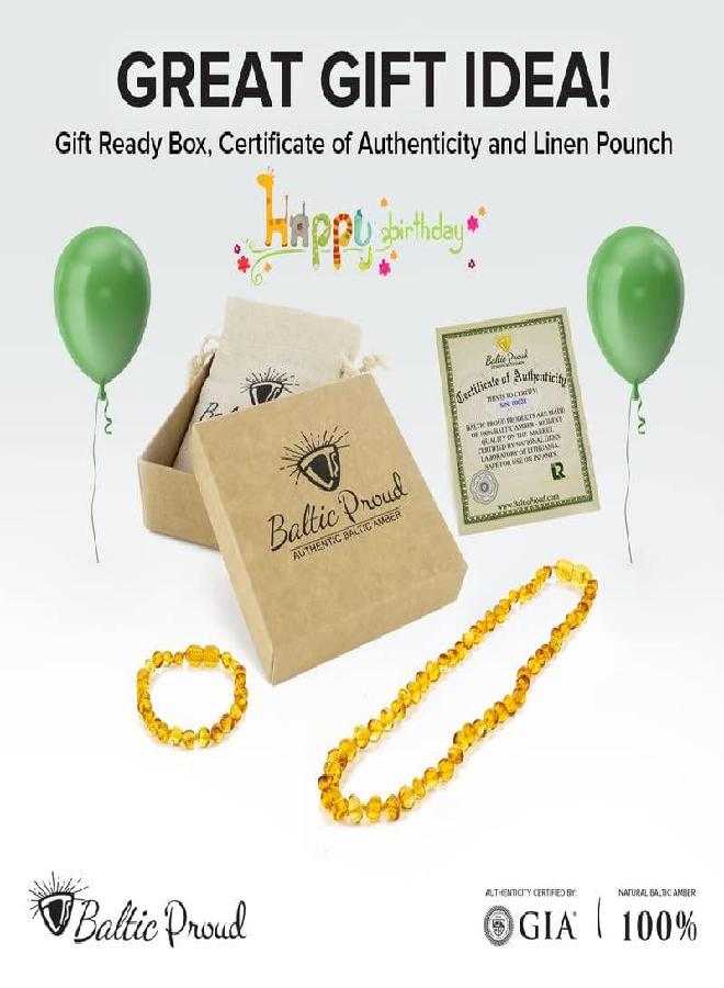 Baltic Proud طقم هدايا قلادة وسوار من الكهرمان البلطيقي (للجنسين، 12.5 بوصة/5.5 بوصة) - جودة ممتازة معتمدة من الكهرمان الخام من بحر البلطيق - Image 4