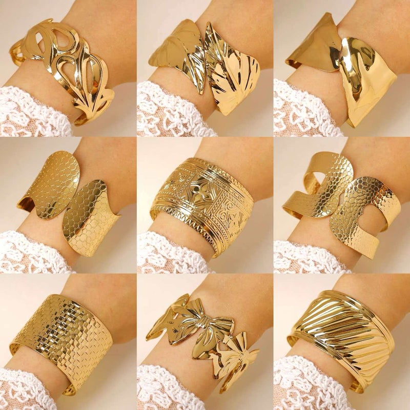 ofeankri Cross-Border Retro Gold Wide Bracelet with Exaggerated Geometry Design - Unique Cold-Style Accessory - Image 1