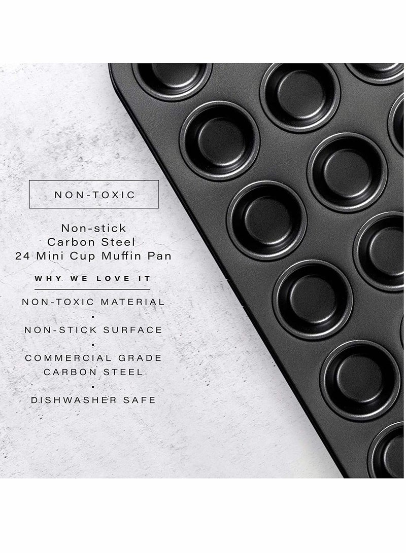 Bakeware, Bakeware Nonstick Mini Muffin Pan, 24 Cup - Black, Premium Quality Cupcake Pan with Technology, Dishwasher Safe, No-Toxic Material, Commercial Grade Carbon Steel - Image 3