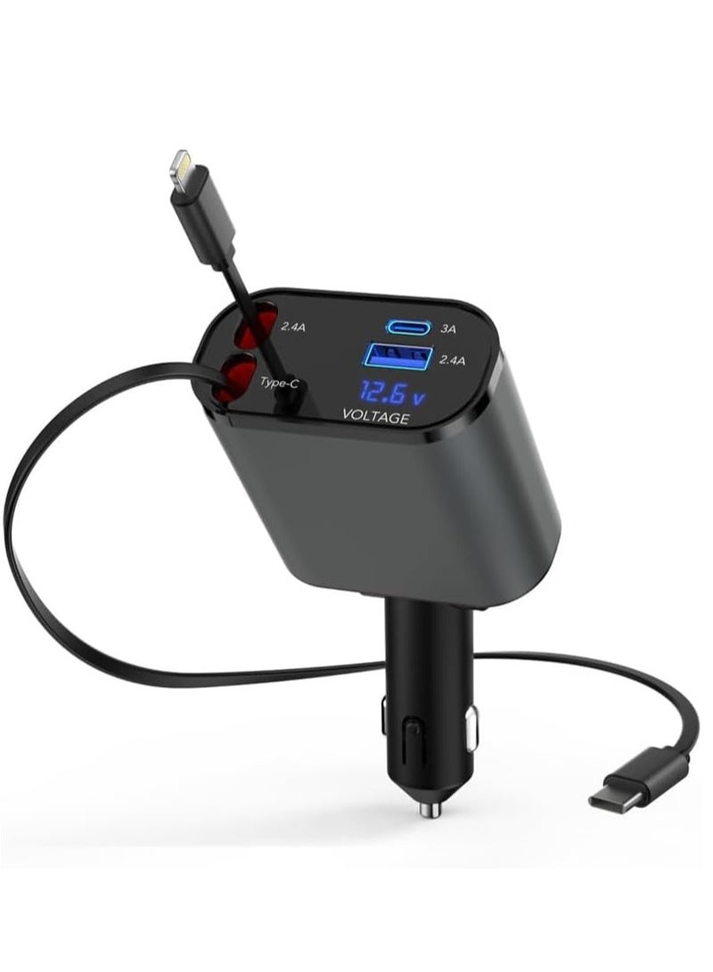 ELTRAZONE 60W Retractable Car Charger Compatible with iPhone15/14/13/12/11,Fast Car Power Adapter PD20W /Type-C 40W,Car USB Fast Phone Charger - Image 1