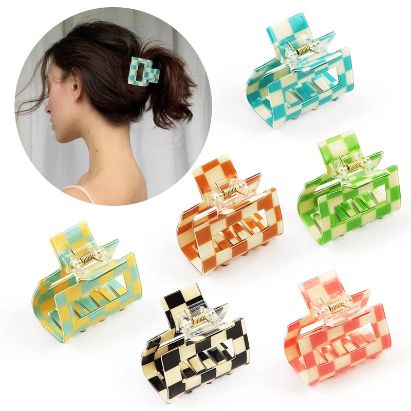Airsky 6 Pack Checkered Hair Claw Clips Square Medium Hair Clips 2 x 2 x 11 in One Size Fits All NonSlip Design for Women Girls Long Short Thin Hair
