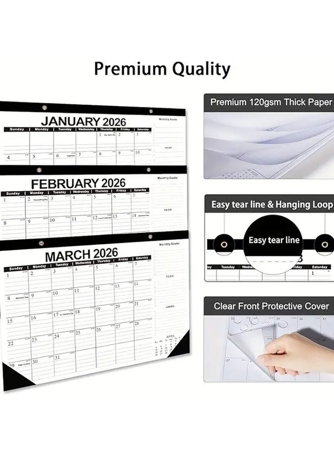 Black And White 2026 2027 Desktop Calendar 18 Month Large Wall Calendar Thick Paper 17x12 Inch - Image 4