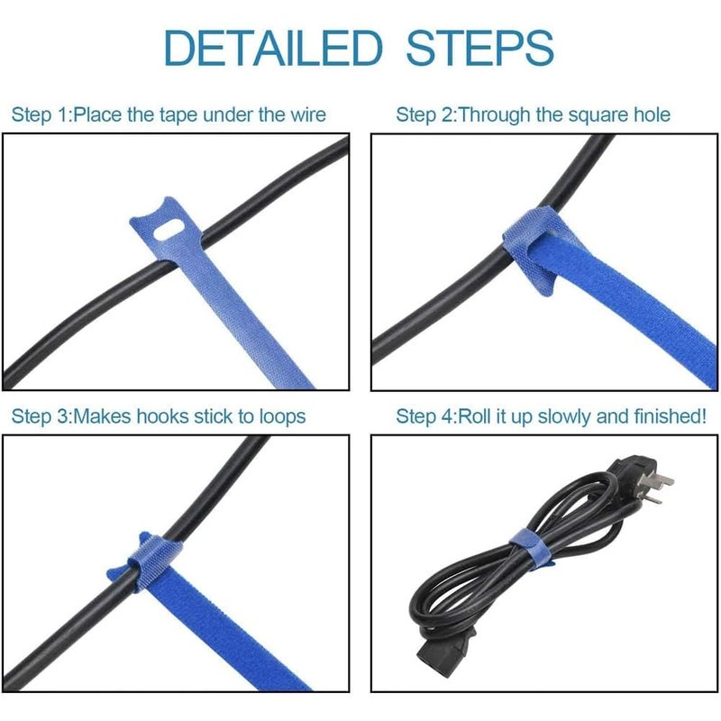 OIVO INDIA OIVO INDIA 20PCS Fastening Cable Ties Reusable Premium 6Inch Adjustable Cord Ties Microfiber Cloth Cable Management Straps Hook Loop Cord Organizer Wire Ties Reusable White Colors  - Image 4