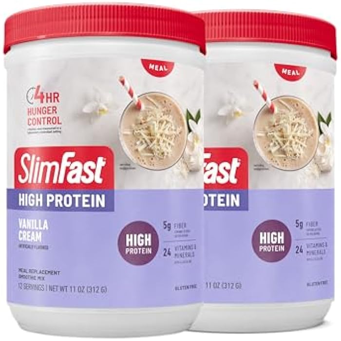 SlimFast Advanced Nutrition High Protein Meal Replacement Smoothie Mix, Vanilla Cream, Weight Loss Powder, 20g of Protein, 12 Servings (Pack of 2) (Packaging May Vary) - Image 1