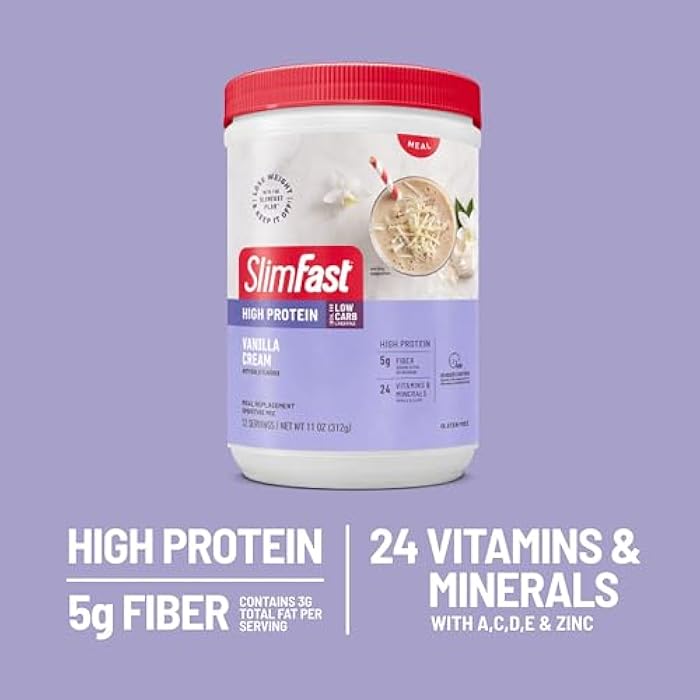 SlimFast Advanced Nutrition High Protein Meal Replacement Smoothie Mix, Vanilla Cream, Weight Loss Powder, 20g of Protein, 12 Servings (Pack of 2) (Packaging May Vary) - Image 4