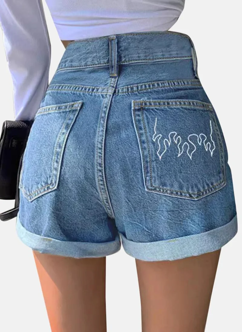 YUNIQEE Blue Slim Fit Solid Denim Shorts